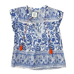 Bell by Alicia Bell Blue Paisley Aubrey Flutter Sleeve Blouse Size XS